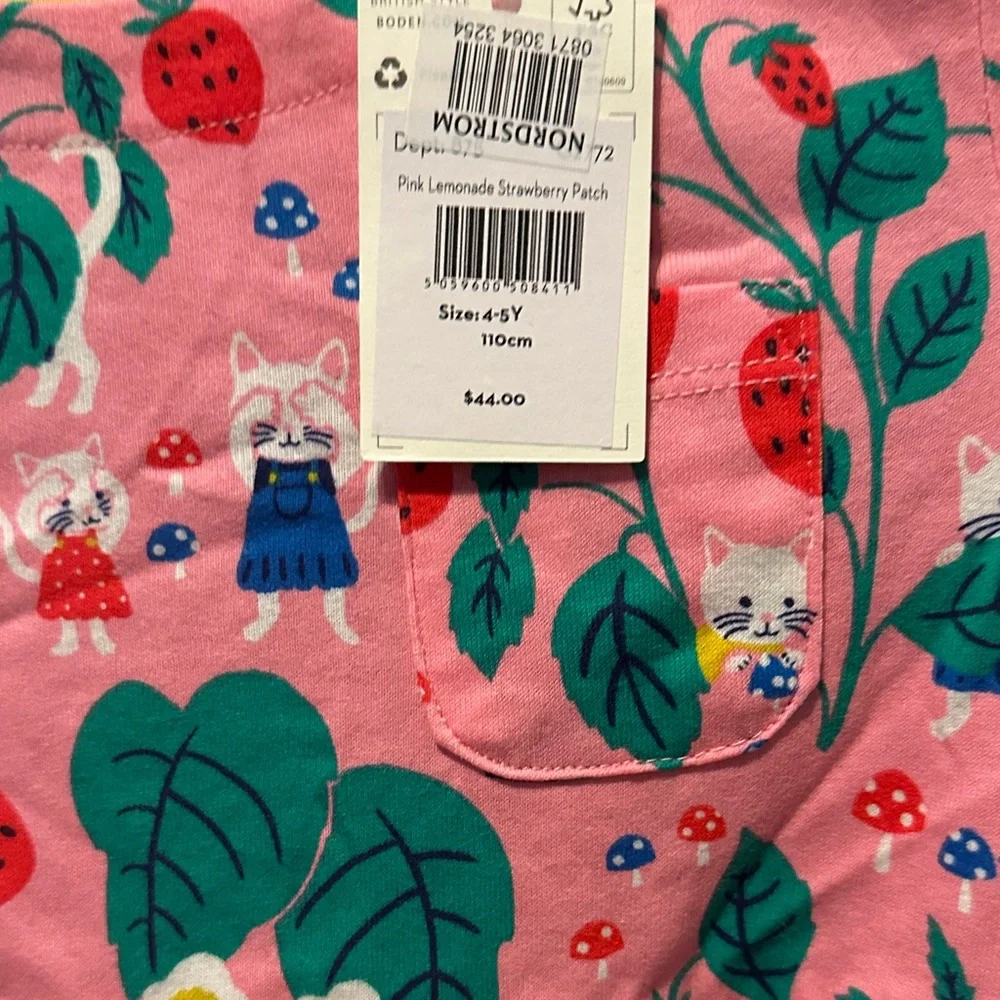 Boden Pink Floral/kitten/strawberry Kids Dress 4-5y NWT - Picture 3 of 4